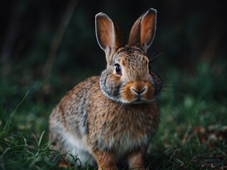 Fototapeta premium Cute Wild Rabbit Close-Up: Adorable Portrait in Natural Habitat With Fluffy Brown Fur