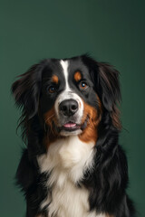 Fototapeta premium Bernese Mountain dog on minimalistic colorful background with Copy Space. Perfect for banners, veterinary ads, pet food promotions, and minimalist designs.