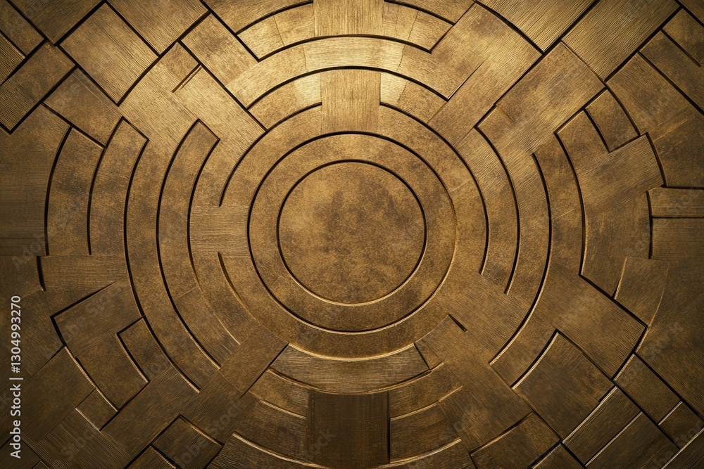 Aufkleber Golden labyrinth pattern with concentric circles and angular lines creates an abstract design