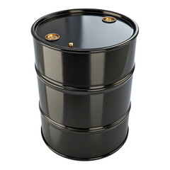 A black oil barrel with a smooth, shiny surface and two golden fittings on the top.