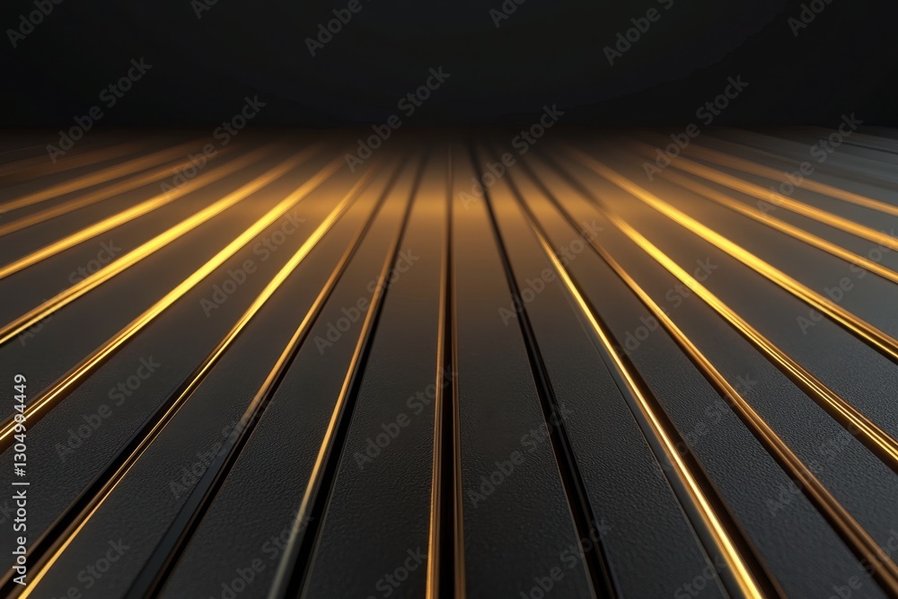 Aufkleber illuminated grooves: abstract view of parallel lines glowing with warm light in a dark space
