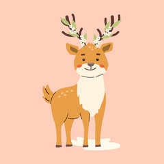 Adorable forest animals with antler decorations for children's room design.
