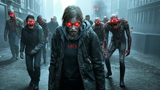 Survivors scavenge a decaying cityscape, haunted by lurking mutated creatures in the shadows. Tension and desperation unfold.