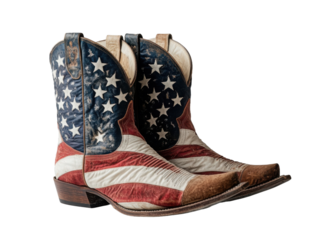Cowboy boots with USA flag print on transparent background