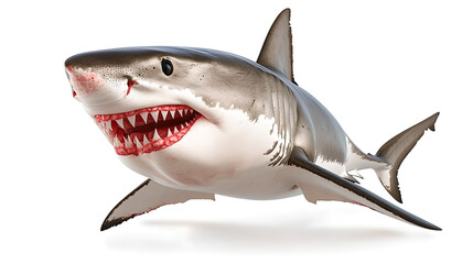 Obraz premium Great White Shark in Aggressive Pose Against White Background