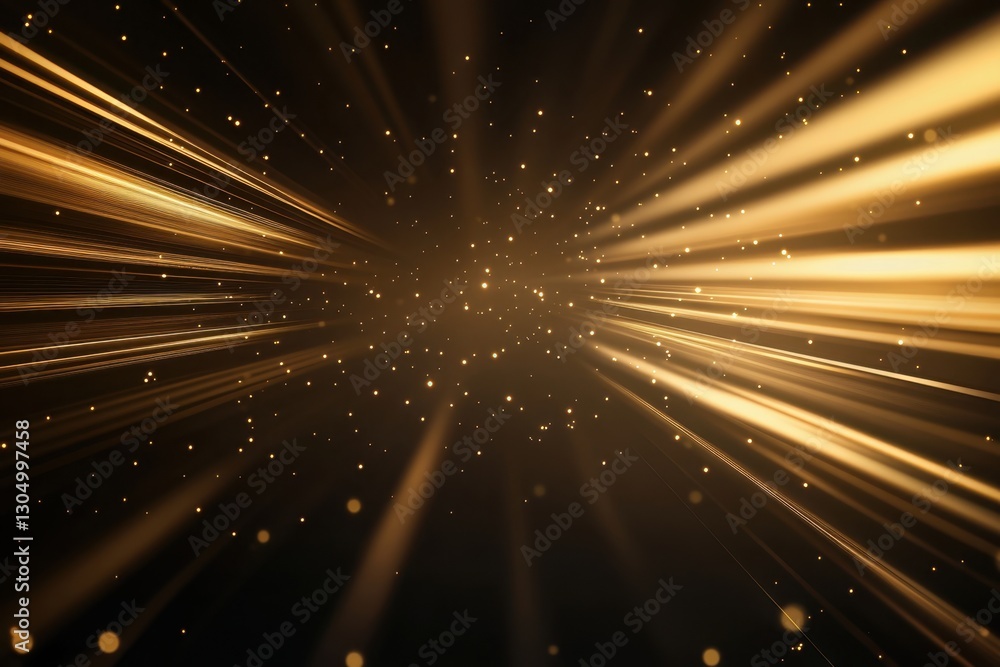 Poster golden light streaks and sparks: dynamic abstract background with radiating light and particles