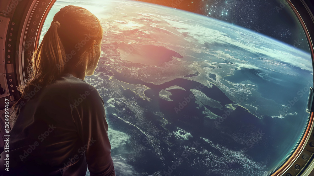 Aufkleber this passenger gazes out at earth from a window in a spaceplane during a suborbital journey.