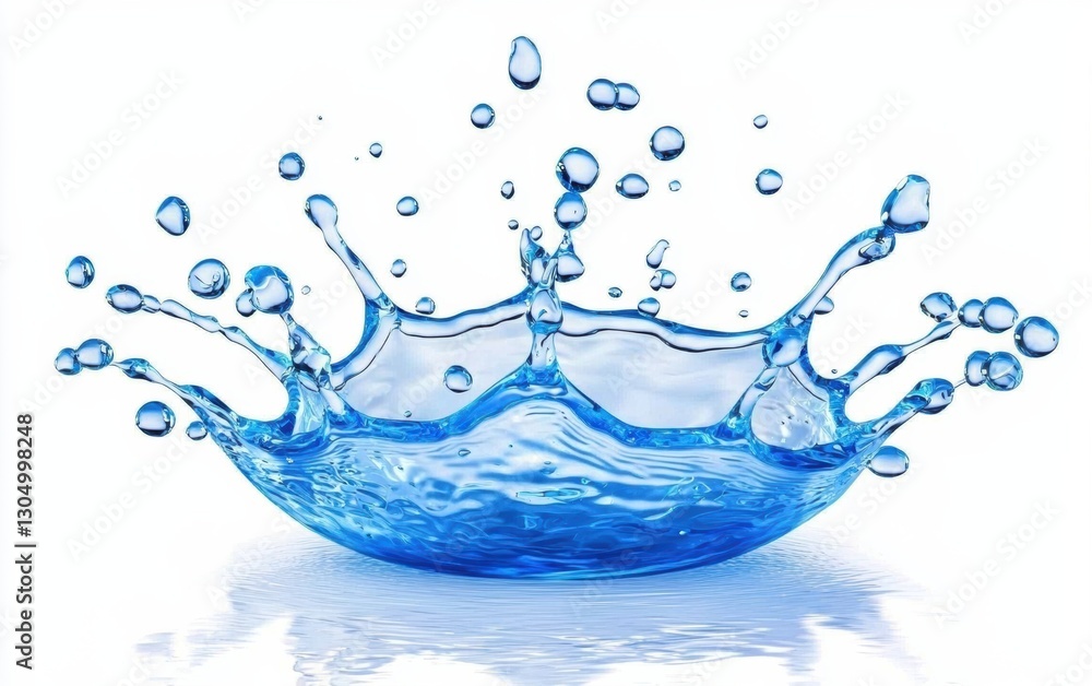 Poster water splash, object, isolated, blue, liquid, creating a refreshing and dynamic visual effect.