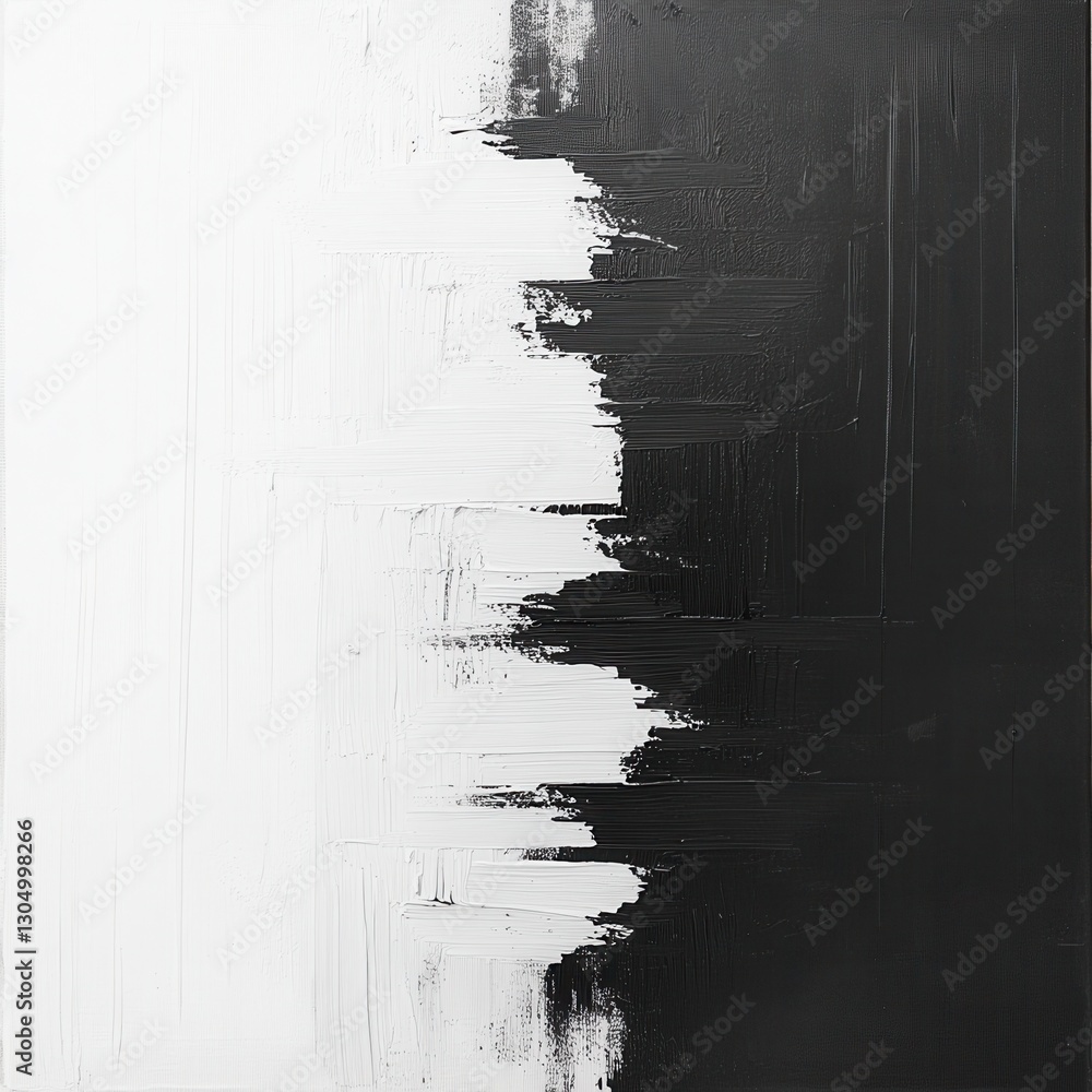Poster abstract monochrome painting featuring a bold contrast of black and white impasto texture creating a