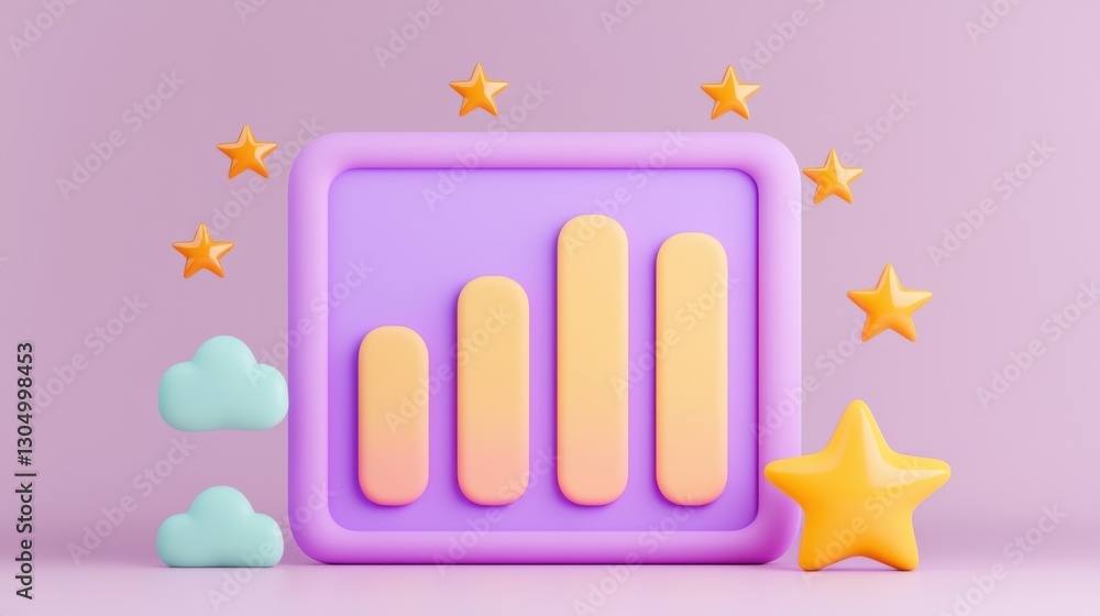 Poster colorful user review concept with stars and graphs enhancing positivity.