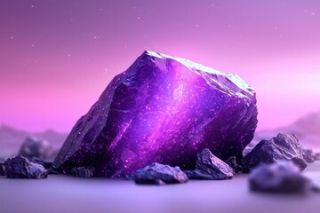 Obraz premium Purple futuristic rock isolated on a white background, showcasing cosmic texture and vivid colors.