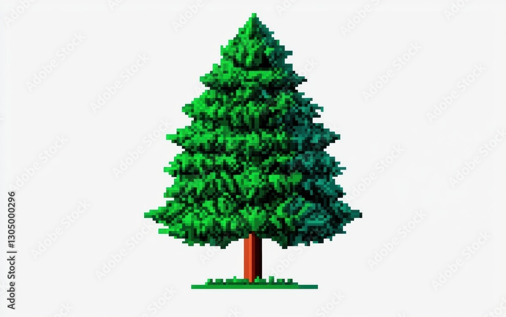 Poster tree object in pixel art style, isolated on white background, vivid colors, ideal for design project
