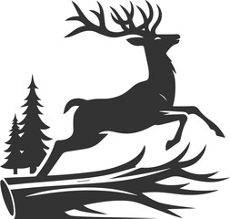 Deer gracefully leaping over a fallen tree animal silhouette vector