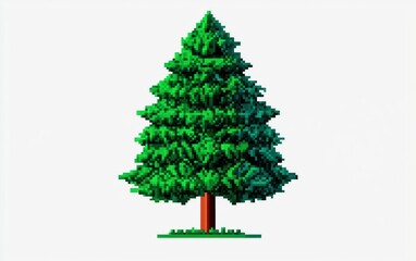 Fototapeta premium tree object in pixel art style, isolated on white background, vivid colors, ideal for design projects.