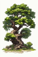 tree, object, pixel art, isolated, white background, vibrant, detailed design with lush green leaves.