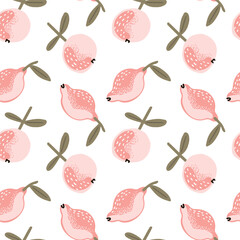 Soft pink abstract fruit pattern on white background, vector illustration for wrapping, fabric and textile