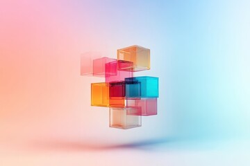 Obraz premium Colorful translucent cubes floating in a modern abstract design with a soft gradient background