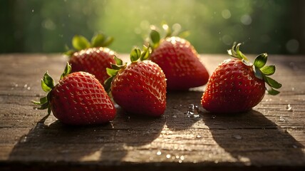 strawberries on wooden table