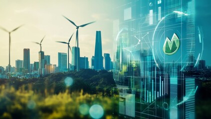 Sustainable city, wind turbines, data visualization, urban environment