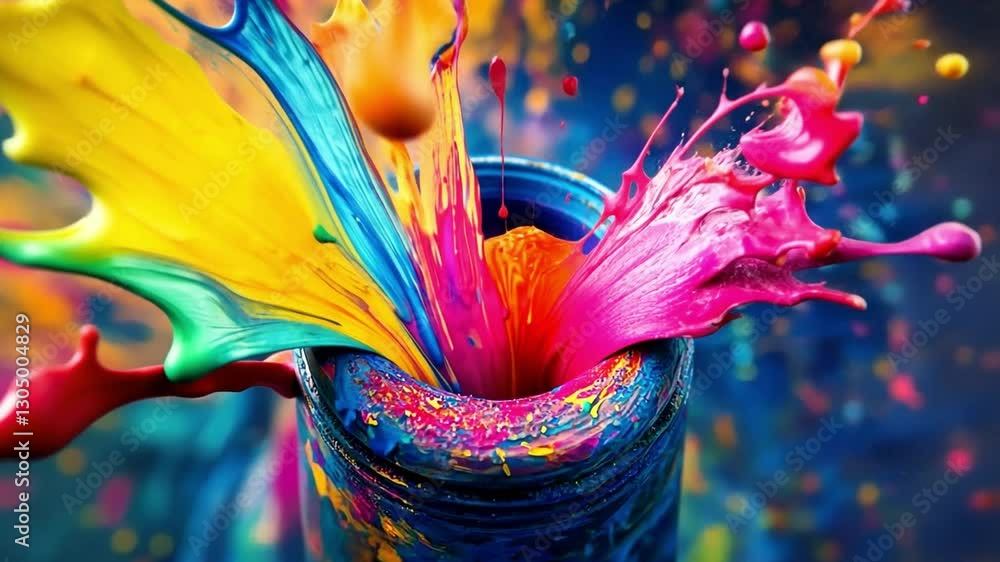 Poster explosive colors: a vibrant explosion of colorful paint erupts from a container, showcasing a dynami