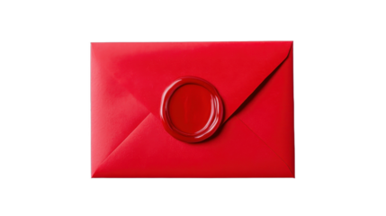 Vibrant red envelope with a seal, elegant design perfect for invitations, celebrations or special announcements, ample space for text. Isolated on white background or PNG