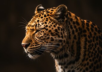 Naklejka premium Majestic Leopard Portrait Dark Background Wildlife Photography