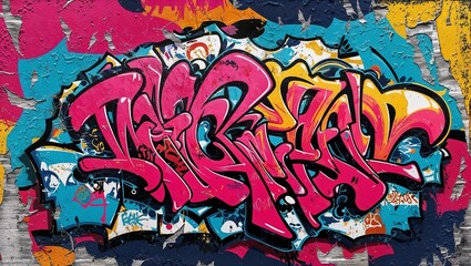 Striking colors and typography create dynamic urban art imagery.