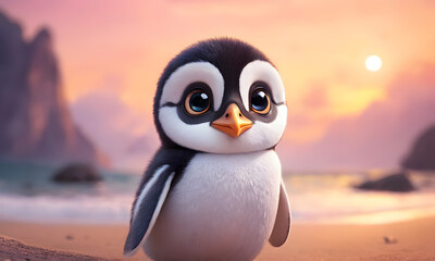 anime penguin on the beach