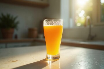 A Glass of a Glass of Orange Juice Sitting on a Table - Generative AI