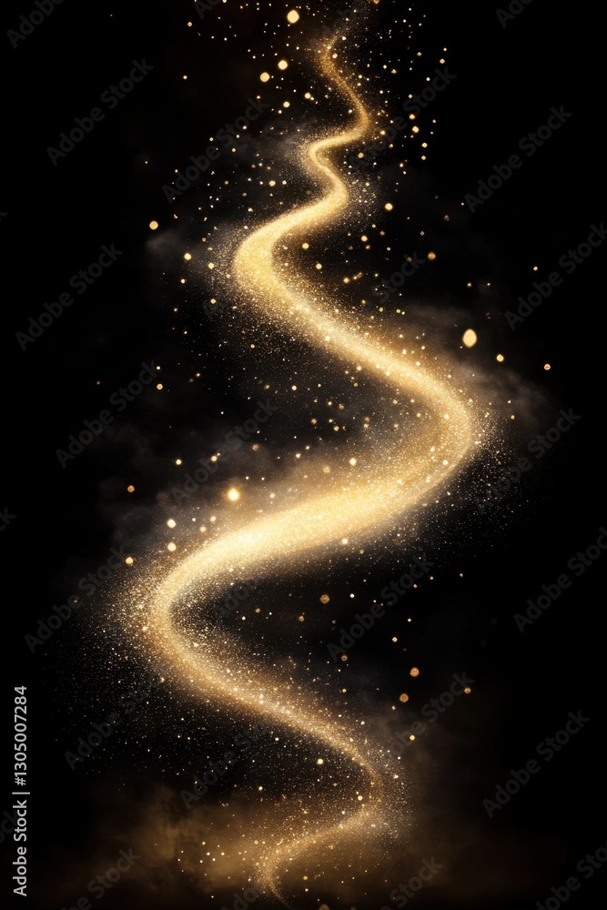 Poster ethereal golden light trail on a dark background creating a magical and enchanting atmosphere with s