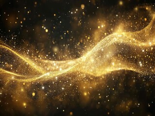 Shimmering Golden Particle Wave Flowing Elegantly Across a Dark Backdrop Creating a Luxurious and Festive Atmosphere Perfect for Celebrations and Elegant Designs