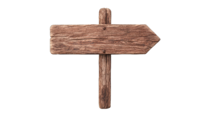 Wooden direction sign, rustic weathered texture, outdoor setting, indicating various destinations, perfect for travel themes. Isolated on white background or PNG