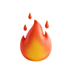 Fire emoji with gradient colors and floating fire drops on white background