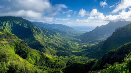 Breathtaking mountain vista under deep blue sky and soft clouds