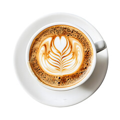 Rich Cup of Cappuccino Featuring Intricate Foam Art, Isolated on a Transparent Background, Ideal for Coffee Lovers and Design Enthusiasts