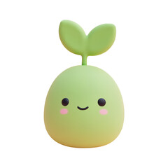 Cute green sprout with smiling face and rosy cheeks on clean white background with soft lighting