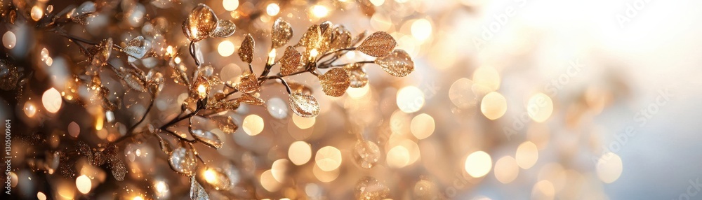 Poster a shimmering branch with delicate leaves illuminated by soft golden light, creating a dreamy and eth