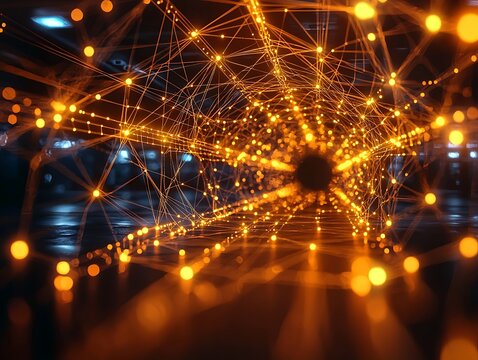 Glowing network in dark tunnel - Powered by Adobe