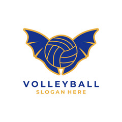 volleyball with wings logo design. Volleyball with bat wings logo vector