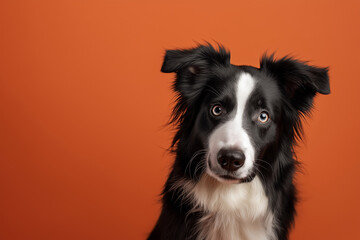 Fototapeta premium Border Collie dog on minimalistic colorful background with Copy Space. Perfect for banners, veterinary ads, pet food promotions, and minimalist designs. 