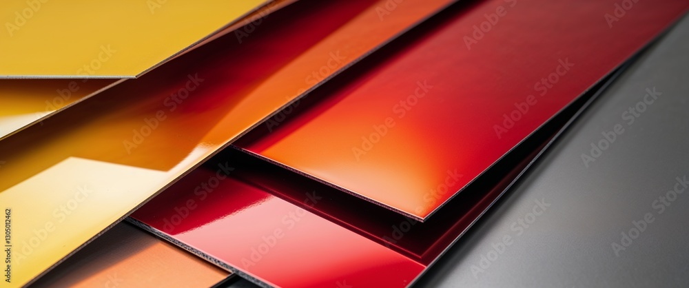Aufkleber yellow to red gradient shiny metal flat sheets plain polished surface texture background backdrop