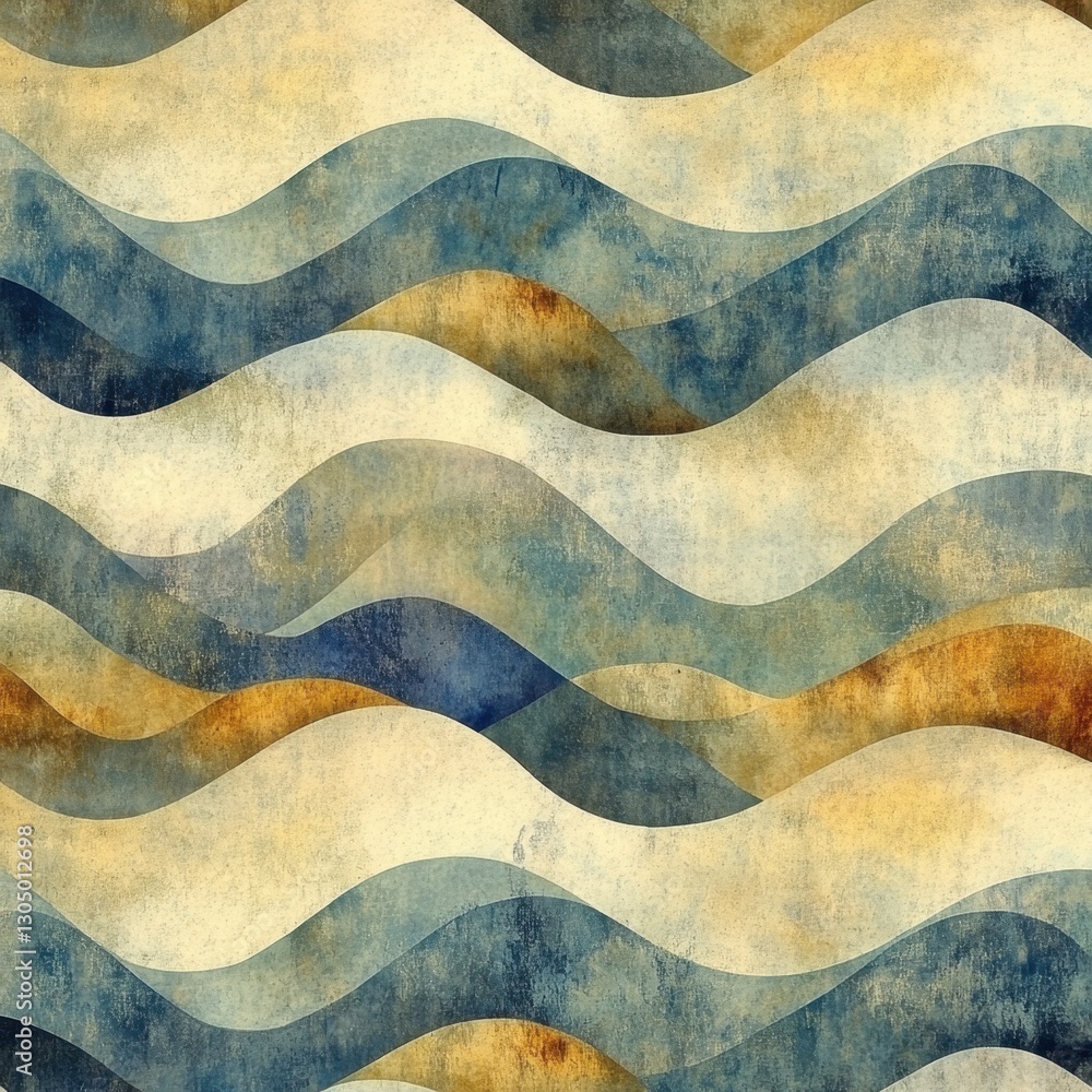 Poster abstract waves in blue and gold tones creating a dynamic and textured background artistic design