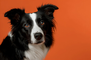 Fototapeta premium Border Collie dog on minimalistic colorful background with Copy Space. Perfect for banners, veterinary ads, pet food promotions, and minimalist designs. 