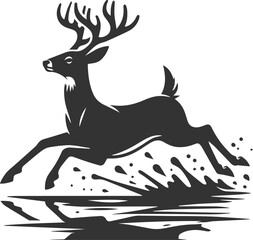 Deer skidding slightly on a wet surface while running animal silhouette vector