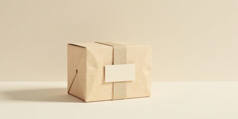 A simply wrapped gift box with a blank label, ready for personalization and conveying a heartfelt message, perfect for a minimalist aesthetic