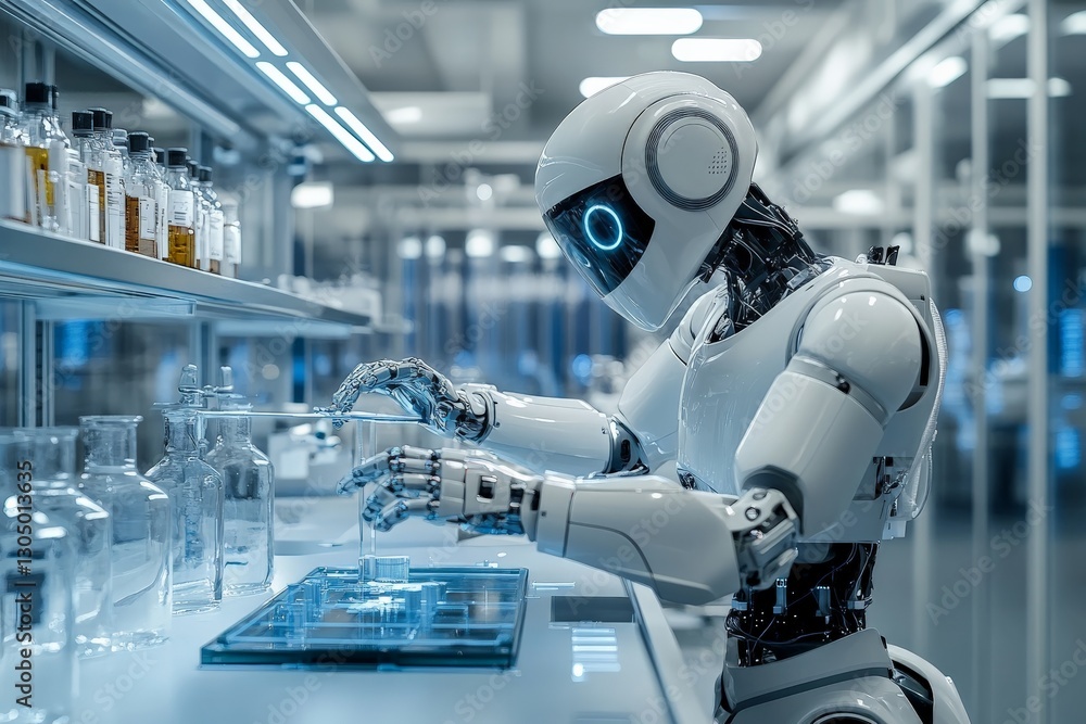 Aufkleber Advanced robot conducting experiments in a modern laboratory environment during a research session