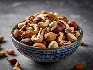 Mixed Nuts in Rustic Snack Bowl: Healthy, Organic, Heart-Healthy Gourmet Artistry