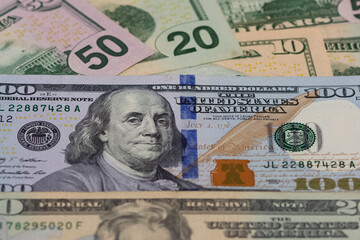 images of banknotes from various countries. photos of american dollars.