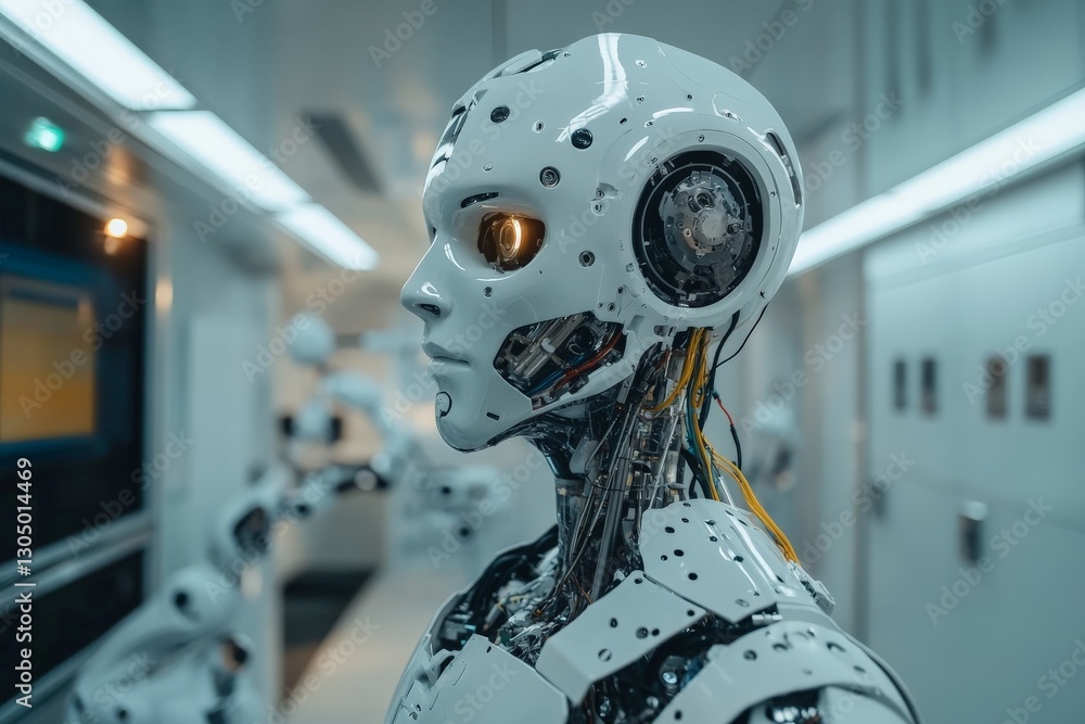 Aufkleber Innovative robotic design showcased in a modern technology laboratory with intricate features and functionalities