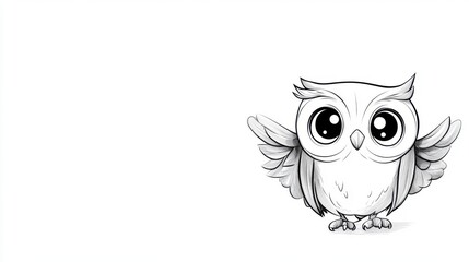 Fototapeta premium Cute cartoon owl with big eyes and wings in black and white style